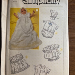 Baby Layette - Christening Dress - Pattern - Simplicity 7355 - 2004 - uncut - Dress, Gown, Romper, Bonnet