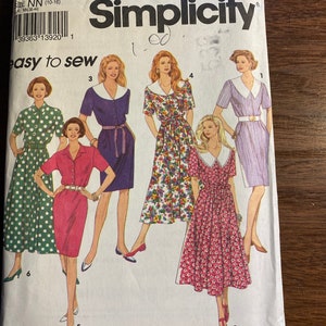 Damklänning Klassisk skjortmidja med knapp fram Simplicity 8358 Mönster (oklippt) Enkel sömnad Storlek 10 - 16 - 1993