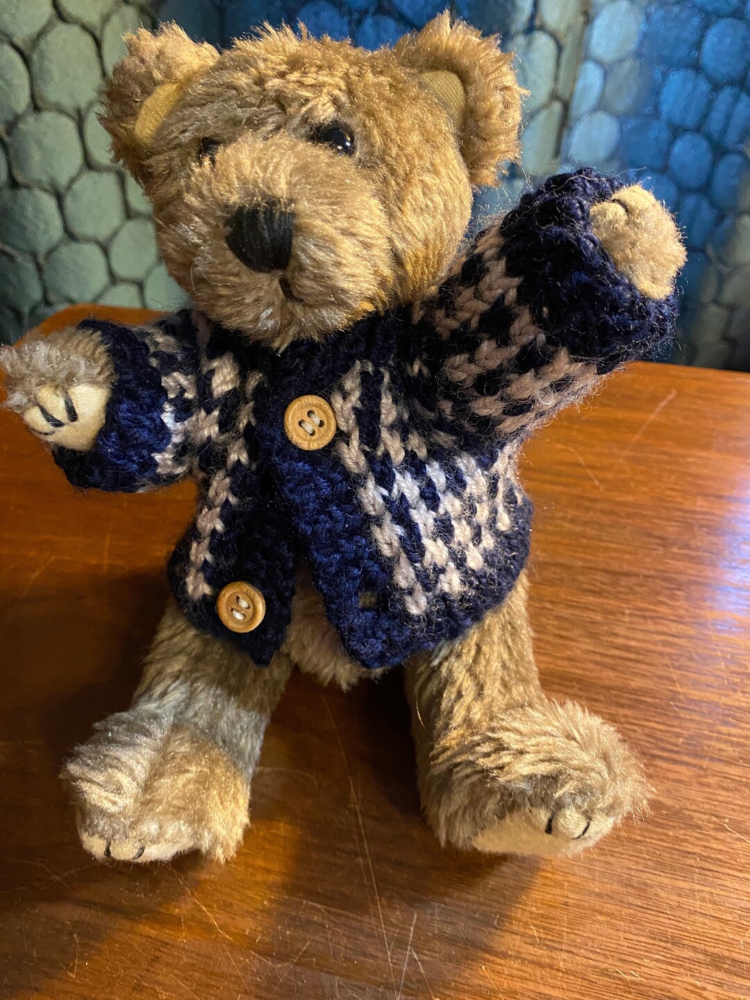 Plush Light Brown Stuffed Bear With Blue / White Sweater Etsy