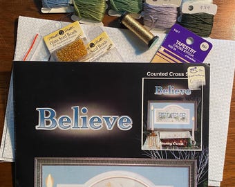 Believe - Chart, Floss, Aida, Embellishment Beads and Charms  - Cross Stitch Embroidery Stitchery Kit - Stoney Creek 115 - 2006 - Embellish