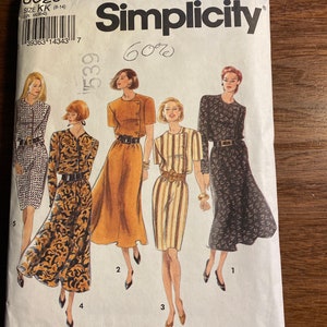 Damklänning Klassisk knapp fram Simplicity 8529 Mönster (oklippt) Enkel sömnad Storlek 8 - 14 - 1993