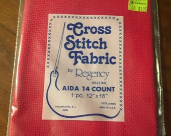 Red Cross Stitch Fabric by Regency Mills, Inc, Aida 14 count 1 pc 12" x 18"