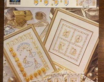 Ángeles de Navidad Dorados, True Color International - Karen Bowdish - 1992 - Gráfico de punto de cruz (Patrón) Bordado-