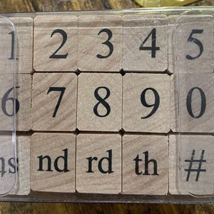 Recuerdos Sello de goma Bloques de madera - Números - elaboración de papel, impresión, fabricación de tarjetas, ideal para niños