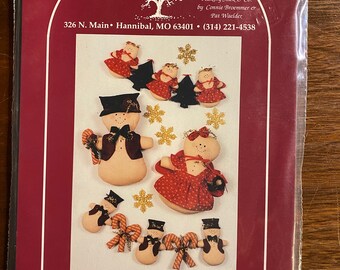 Let It Snow - Hickory Stick & Co - 1992 - Ornaments  - H105A Country Snowman or Snow Angel - uncut pattern Christmas Holiday Pattern