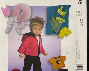DOLL KLEDING, Hond Patroon 18 "pop McCall's 4896 kleding 2005 Jas, Yoga Tas, Top, Sokken, Turnpak, Panty's, Tutu, Badpak, Sarong, Handdoek