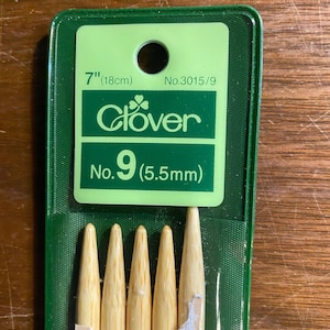 Knitting Needles Size 9 double point (5.5mm) Bamboo Premium - Clover - 7&quot; long - new in unopened package - 5 pieces
