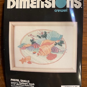 Pastel Shells - Seashells - Cross Stitch Kit- Dimensions 6165 new opened. Easy prestamped 7”x 5” - Barbara Mock - 1990