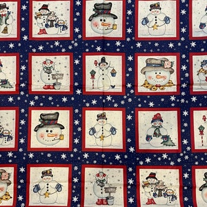 Snowman Christmas Fabric PANELs to Sew,  8&quot; x 8&quot; Pictures Ready to Sew Xmas Scenes - Choose Combination