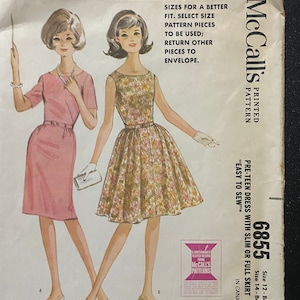 Vintage Misses Party Dress Vintage McCall's 6855 Pattern - Adult Size 12 / 14 - Day or evening dress -  1963