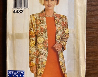 Dress / JACKET Misses See & Sew by Butterick,  Sewing Pattern #4482- - Women's / Ladies sizes - 12, 14, 16 (Uncut) Easy - 1996