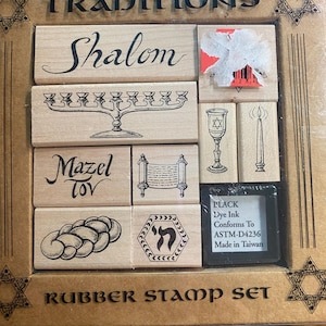 Traditionen Stempel 9 Blöcke - Davidstern, Menora, Brot, Schriftrolle Etc - Papierherstellung, Druckherstellung, Kartenherstellung, ideal für Kinder