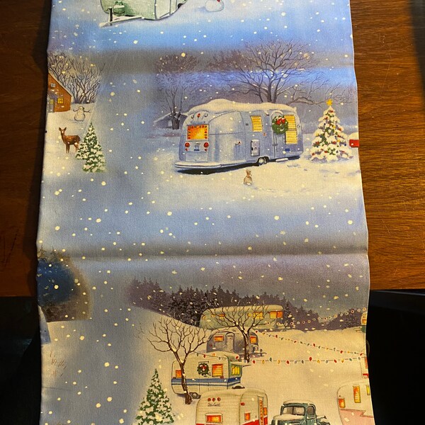 Winter in the Trailer Park / Camper Fabric with Travel Trailers - Camping, - 26" x 44" - Paige Bridges - Elizabeth's Studio