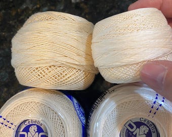 DMC Cotton Blanc or Ecru Pick Size  60 to 8 -  Crochet Tatting Yarn - Ivory -  Thread /  Floss - Made in France