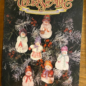 Snowmen Ornaments Works of Art - Elaine Thompson -  Painting Pattern for Rustic Art Piece -Folk Art - Tole Painting Decorative - 1995