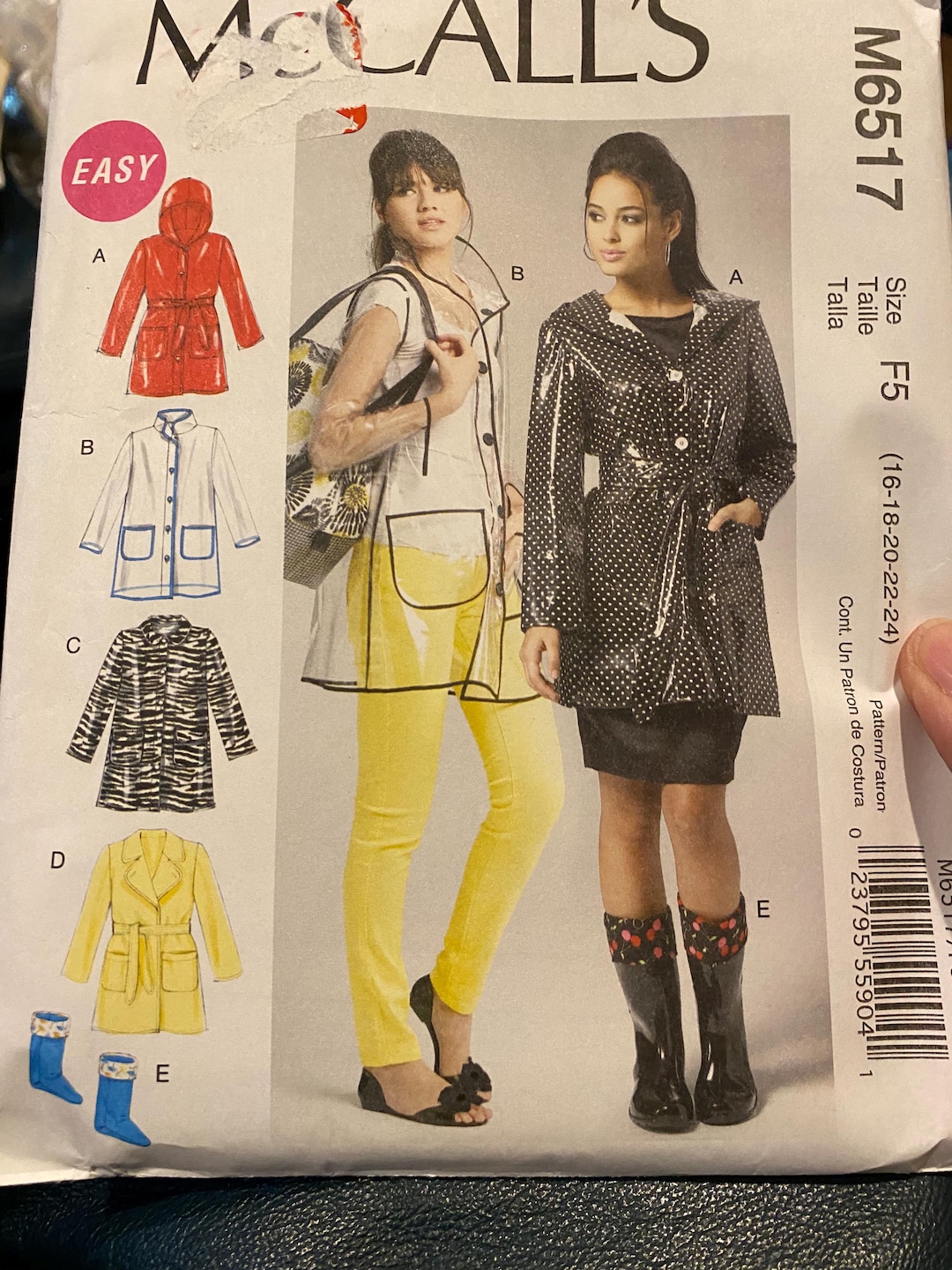 Misses Jacket Belt Raincoat and Boot Liners - Mccall's 6517 Pattern ...