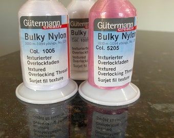 Gutermann Bulky Nylon Textured Decorative  Overlock Serger Thread -  Spools  - choose 1005 White | 5205 Pink  New 1000m