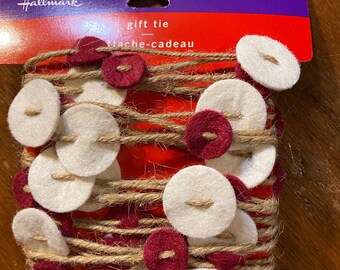 4 Packages of Gift / Package Ties - Gift Wrapping - Decoration - Many Decorative Uses - 4 Yards each - Twine with Red and Off White Circles