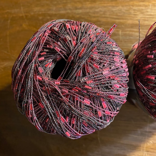 Bernat Matrix Yarn Ribbon for Knitting and Crochet - Web Wines - Pink / Grey  - New - 62% Nylon 38 Polyester - 50 g 140 Yards