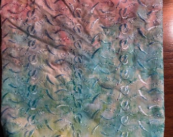 Yellow / Green / Pink Tye Dyed Eyelet Fabric Textured Embroidered motifs  36" x 44" wide - Ombre Colors