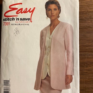 Misses Vest, Skirt & Jacket McCall&#39;s Stitch &#39;N Save 7391 Easy Pattern - Adulto Talla 10 a 16, sin cortar - 1994