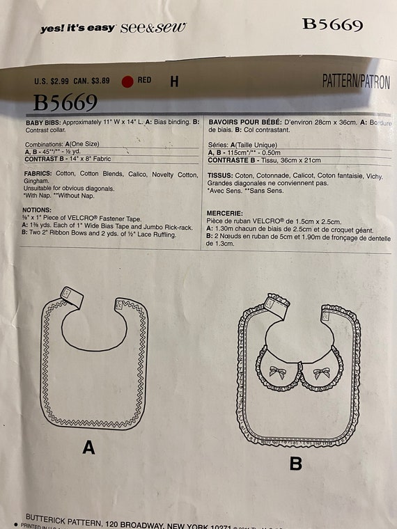 Baby Bibs Accessories Butterick See Sew B5669 Vintage Etsy