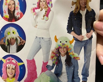 Character Hats - Fake Fur Head Covers / Leg Warmers - Monster Simplicity S0631 Pattern - Quick Costume Idea - 2014 - uncut