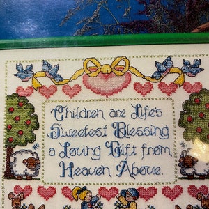 Linen Sampler  Pre-Stamped to Embroider / Cross Stitch - Hearts, Children, Trees, Sheep - Vogart 87618 - New