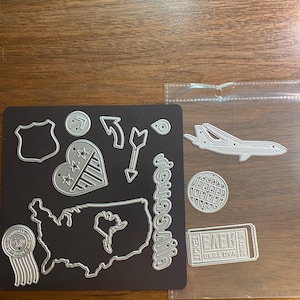 Travel Discover Die - Vliegtuigverkeersborden, kaart VS, enz. - knutselen met papier, prenten maken, stansmessen voor kaarten maken