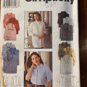 Misses / Women&#39;s Blouse / Shirt Simplicity  9818 Pattern  Size Choose  - 1996 - Front Button Closure - Basic - Pick Size 6 to 10 or 12 to 16