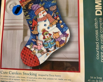 Cute Carolers Stocking Christmas Counted Cross Stitch Kit - Dimensions 8751 Ready to Make - 16" Long You can Personalize - 2005