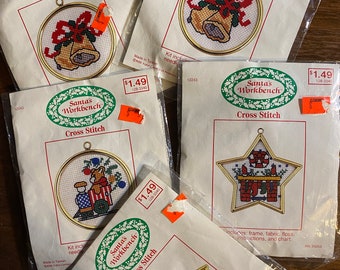 Happy Holidays Christmas Ornament / Gift Tag for Counted Cross Stitch  Kit: Choose - Santas Workbench - Quick Easy with Frames