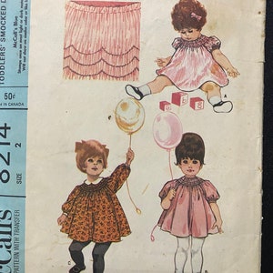 Vintage Toddler Smocked Dress Pattern - McCall&#39;s 8214 - 1966 -  Size 2 - Bishop Girl&#39;s