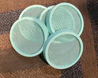 Coaster / Jar / Cup / Mug  Lid with Plastic Canvas for Counted Thread Embroidery, Cross Stitch to Personalize a Design  - Mint Green 3.5" D