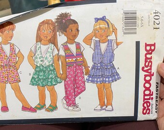Girl's  Top Skirt Shorts Pants Vest  - Busybodies 4021 (Butterick) Pattern 1995 (uncut) Sizes  5, 6, 6X Easy Sew Play Outfits