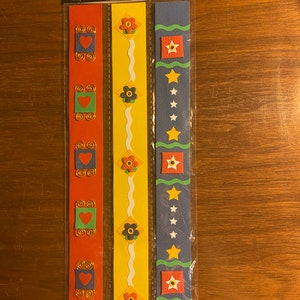 Bordas dimensionais - 12 tiras / orlas - Pacote de papel - Decoupage, Scrapbooking, Artesanato em papel, álbum de fotos - Vermelho / Amarelo / Azul