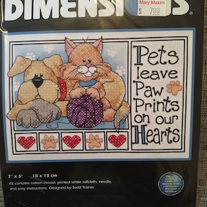 Cat Dog - Paw Prints cross Stitch Kit- Dimensions 6931 - new unopened. Easy prestamped