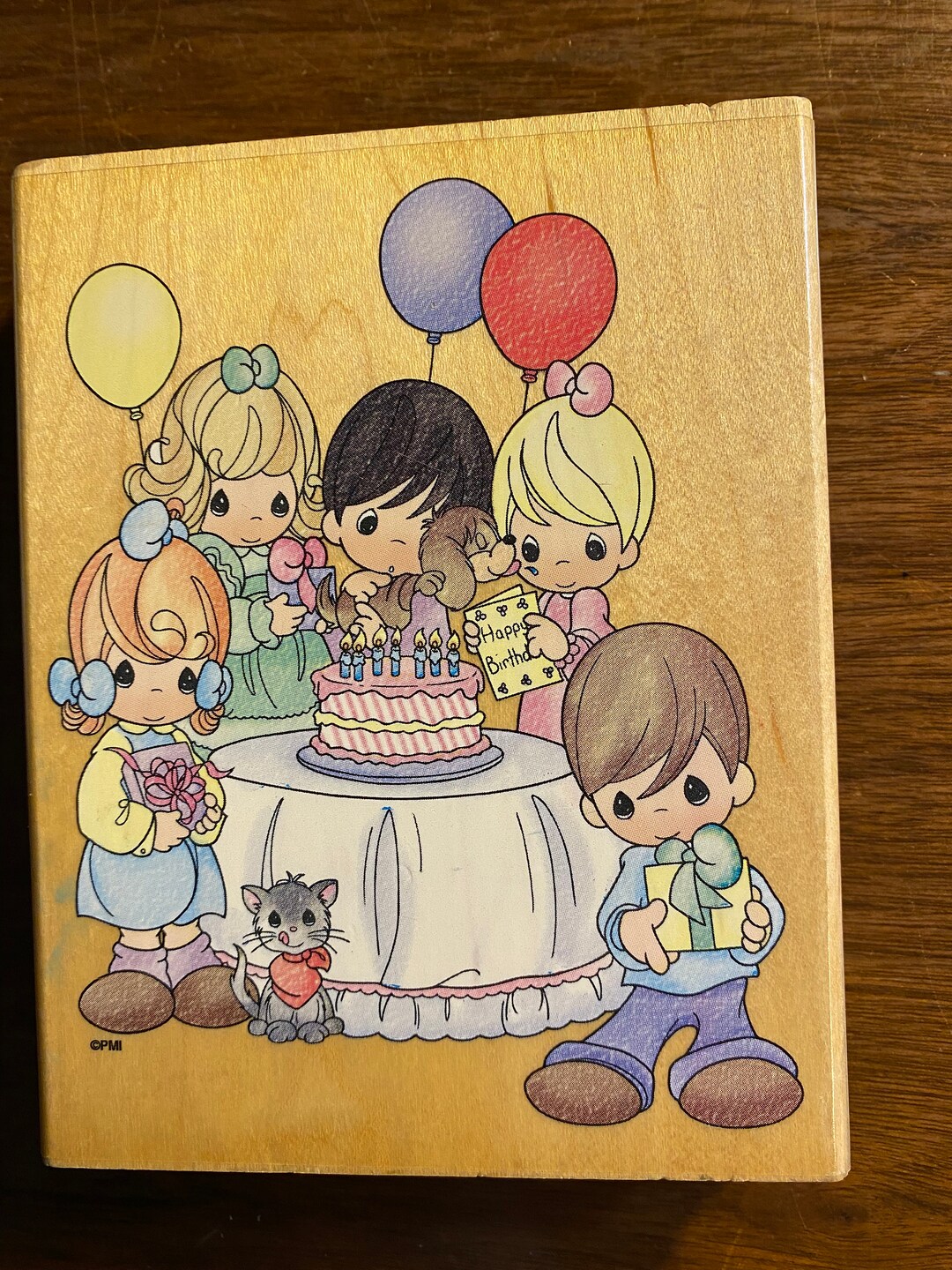 Precious Moments Happy Birthday Party Cake Rubber Stamp Block