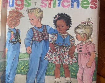 Infant / Toddler's Summer Romper, Jumpsuit with mock Vest, Dress -  Simplicity 9795 Pattern. uncut Size 1/2 to 3   - 1990