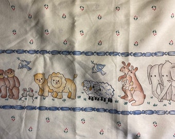 Animals 2 x 2 - Noah's Ark Border Print fabric Antique White  Background - 41" long x44" wide - animals on 1 long side