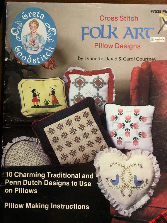 Cross Stitch Folk Art Pillow 10 Designs Penn Dutch Tulips Etsy