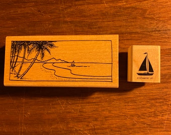 Beachfront Boat & Sailboat Set Rubber Stamp Blocks - 2 - paper crafting, print making, cards DIY