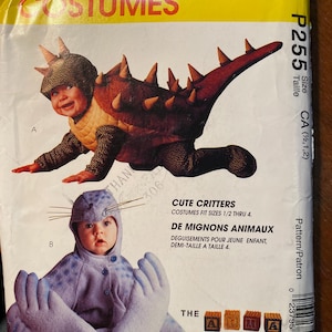 Cute Critters Toddler / Infant / Children&#39;s costume McCall&#39;s P 255 Pattern Size 1/2, 1, 2 - 1995 Halloween Outfit -Crawladon (Dinosaur) Seal