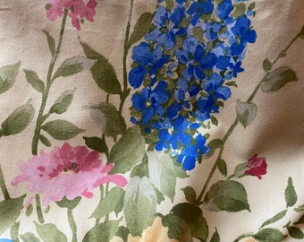 Tecido estampado de flores com fundo amarelo com cachos de flores azuis/rosa/vermelhos - 36" de comprimento x 55" de largura - Algodão - Cortina decorativa / tecido de travesseiro