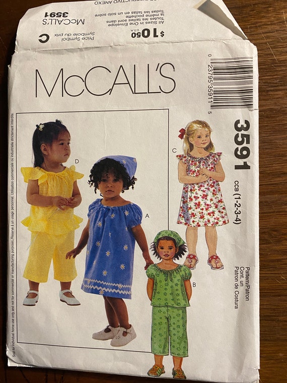 Top, Crop Capri Pants, Dress Summer Fun Girls - Pattern - Mccall's 3591 -  2002 - Sizing 1, 2, 3, 4 - Toddler / Children - Easy Sew - Etsy