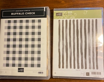 Stampin UP Rubber Stamp Blocks - Choose Brushstrokes or Buffalo Check - paper crafting, print making, card making, great for kids