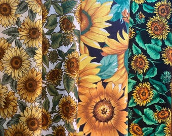 Yellow SunFlower Field Print Fabric Pick White or Black  background and Size flowers - + x 44" - For Quilting, Clothing etc