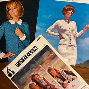May include: Three vintage crochet pattern books with images of women wearing crocheted garments. The books are titled "Twilley's Crysette", "Lee Target", and "Pingouin".