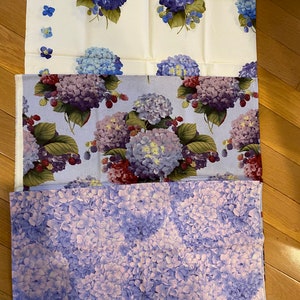 Hydrangea  - Flower Print Fabric Choose Design - 36&quot; x 44&quot; -  For Quilting, Clothing etc - Purple / White / Deep Pink