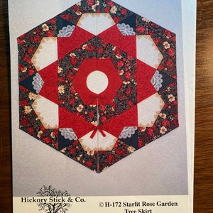 Starlit Rose Green Tree Skirt / Tablecloth - Hickory Stick & Co - 1992 - H172 - uncut pattern Christmas Holiday Pattern